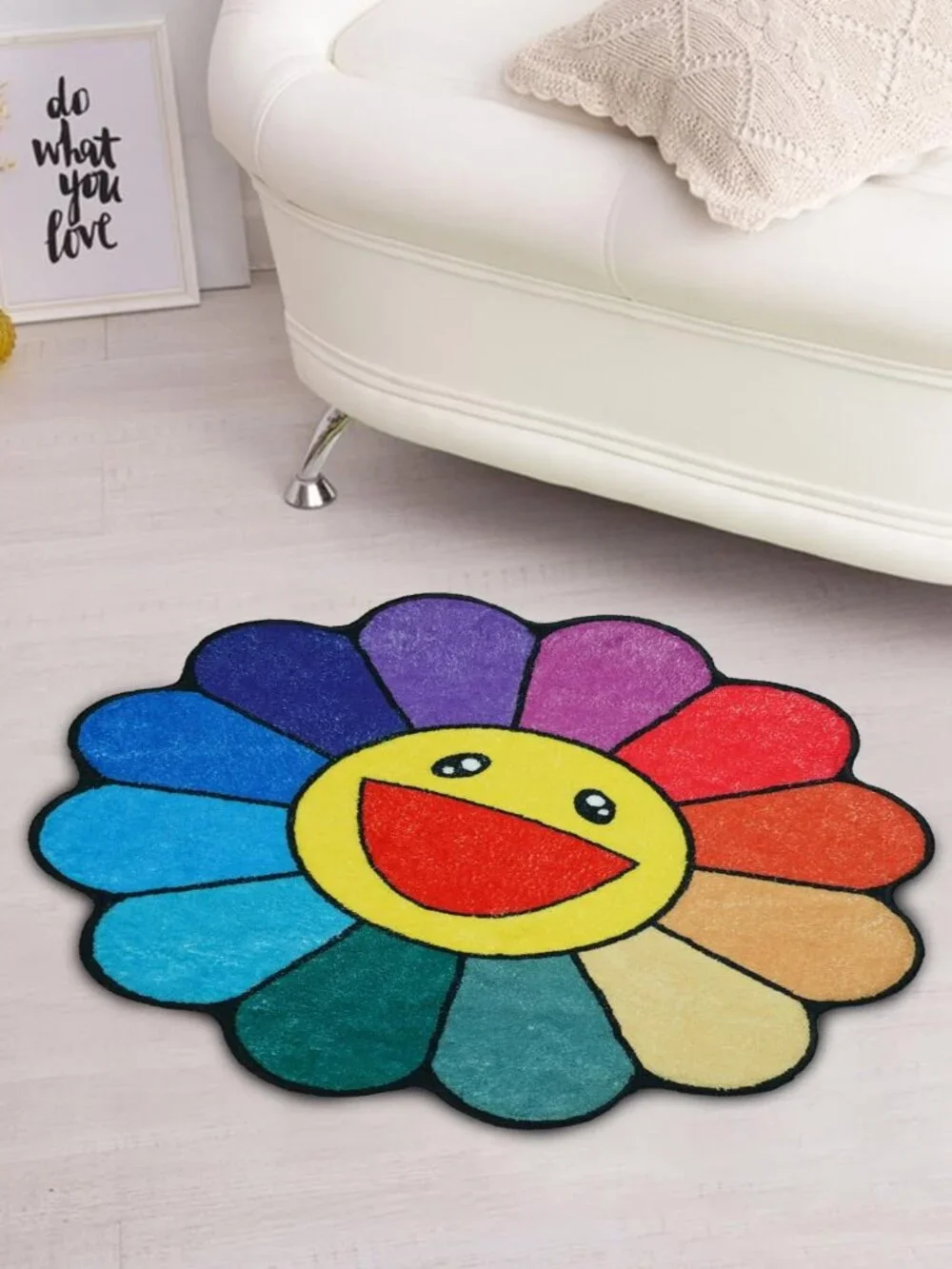 Sunflower Bathroom Rugs for Kids Irregular Shaped Rug Non-Slip Absorbent Washabl